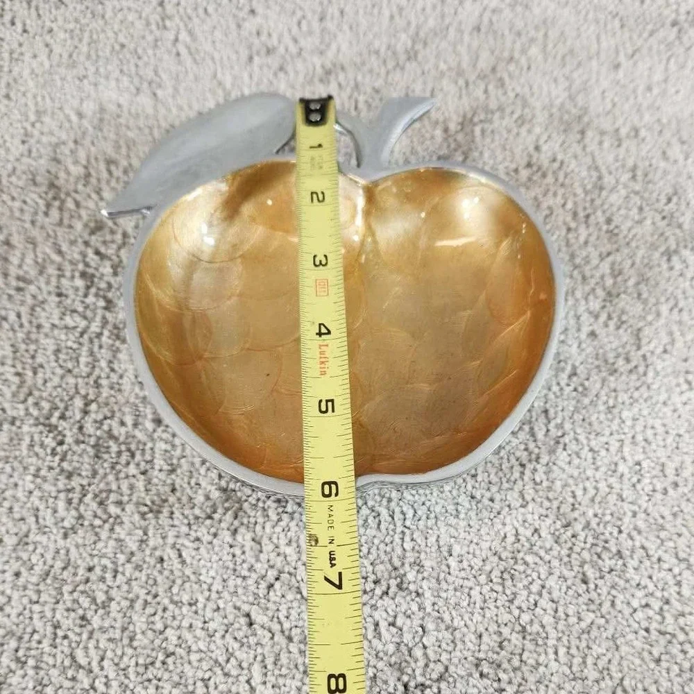Gold Apple‎ Shaped Bowl Silver Bottom Scalloped Metal Trinket Dish
